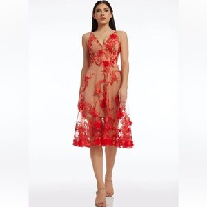 NWT Dress the Population Audrey Floral Embroidery Fit and Flare Midi Dress - S